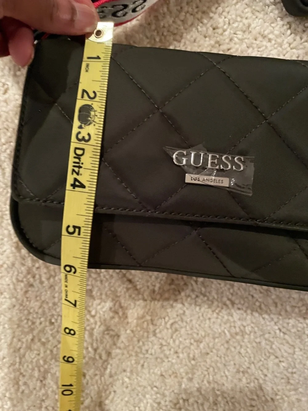 Guess Olive Green Mini Crossbody with Black, Red & White Logo Strap - Picture 6 of 13